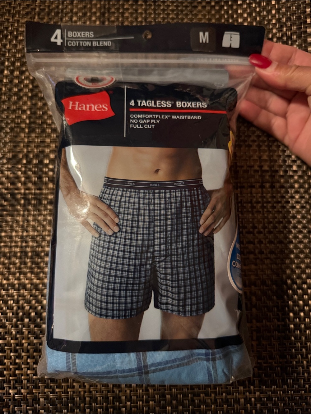 Hanes Men’s Blue Plaid Tagless Boxers - 4 Pack Medium 32-34” J842B4